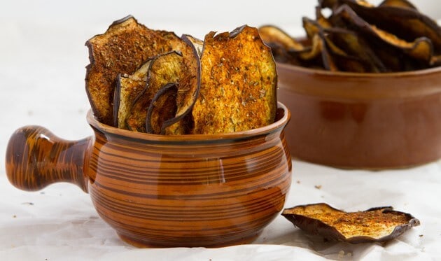 Crisp Eggplant Chips in bowl