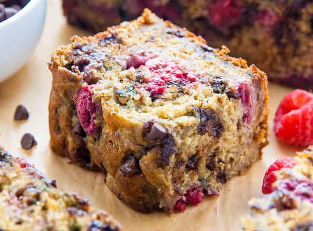 Healthy Raspberry Chocolate Chip Banana Bread