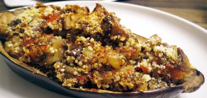 Quinoa and Veggie Stuffed Eggplant