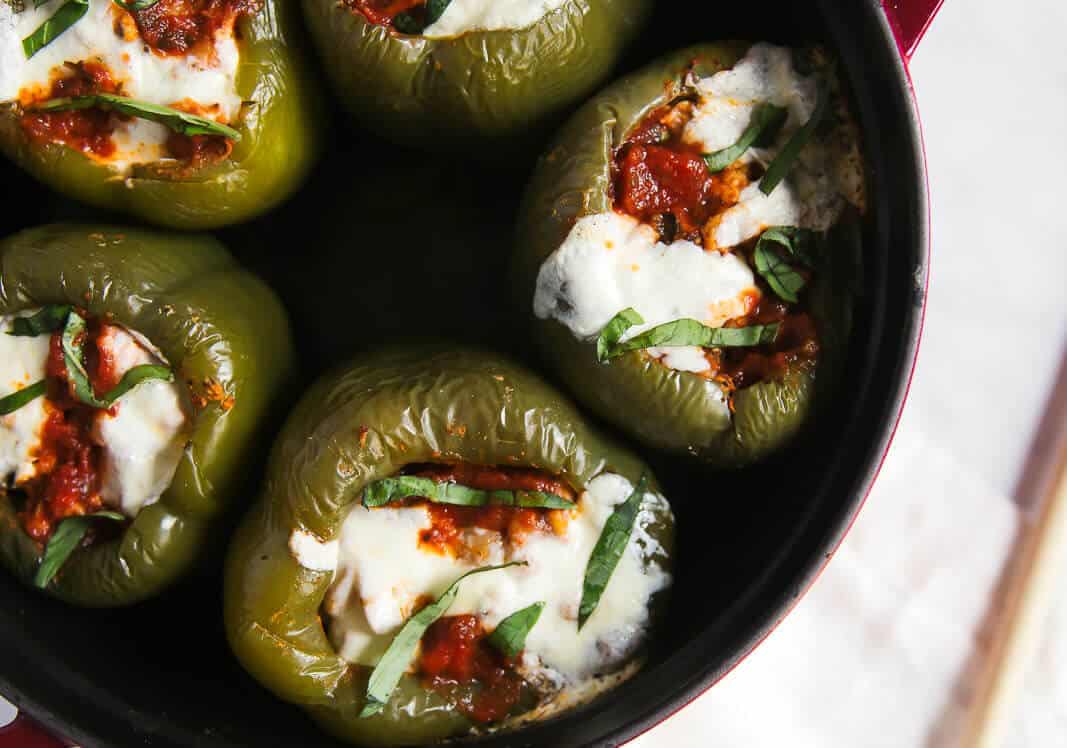 White Bean, Spinach and Turkey Bell Peppers with Burrata