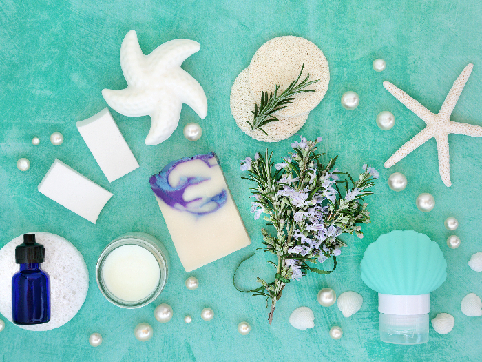 Fresh rosemary herb and other astringent cosmetic beauty products