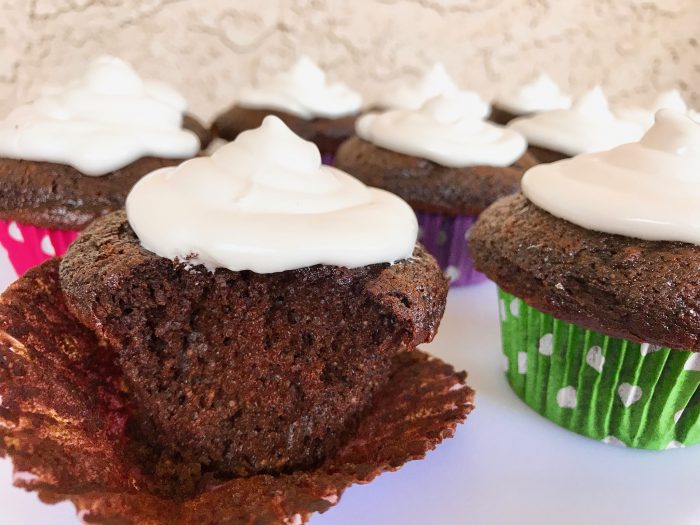 A close-up shot of chocolate cupcakes