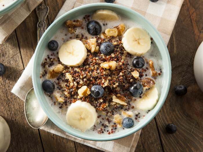 Organic Breakfast Quinoa with Nuts Milk and Berries