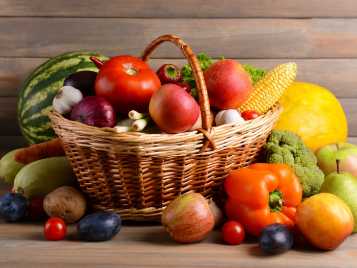 A basket of fresh fruits and vegetables